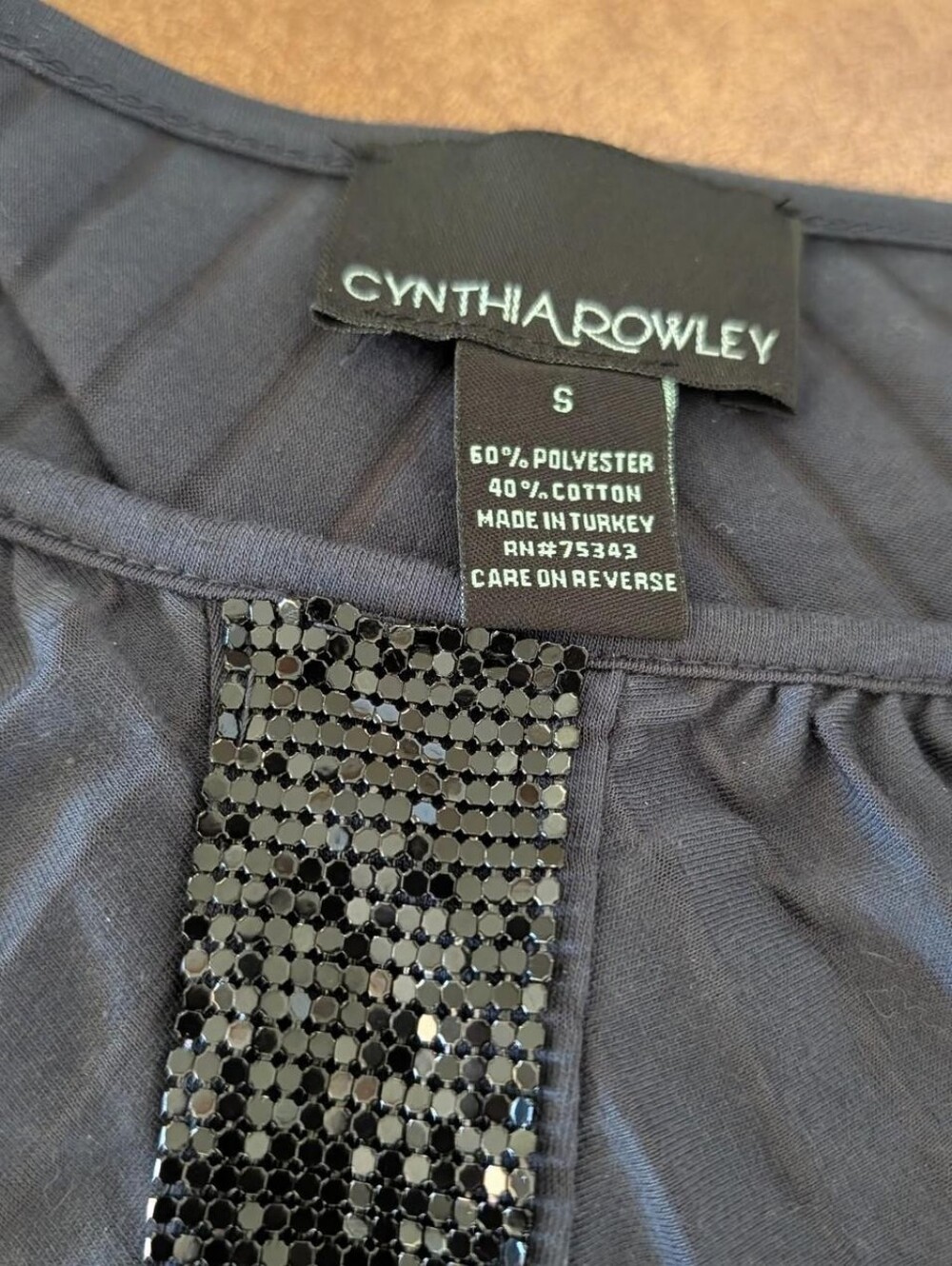 Cynthia Rowley Black Cold-Shoulder Top with Chain Mail Center Trim - Picture 2 of 4